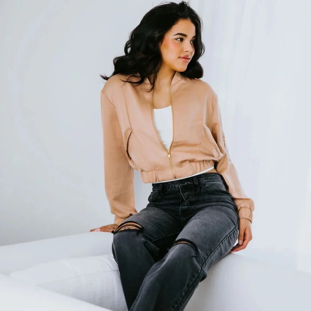 Lovepoem by Block Gianna Satin Bomber Jacket in rose gold, Small - Picture 6 of 10